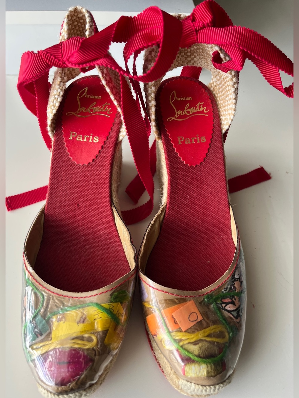 Christian Louboutin Red Ribbon Multicolor Painted Espadrilles